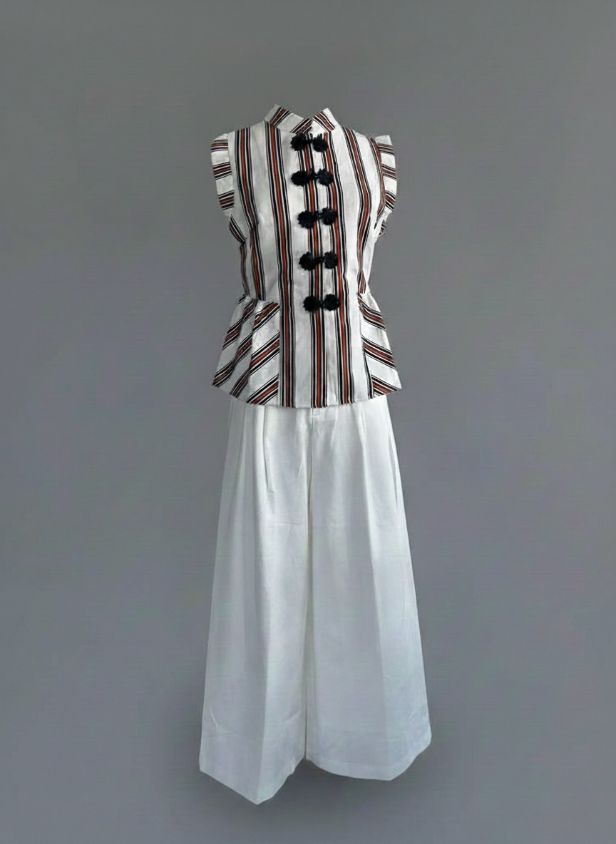 Striped Blossom Button Vest