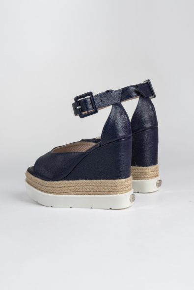 TATI ESPADRILLE SANDAL IN LEATHER NAVY