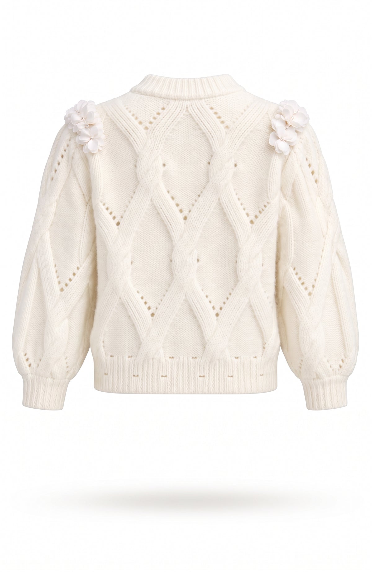 Floral Appliqué Cable-Knit Sweater