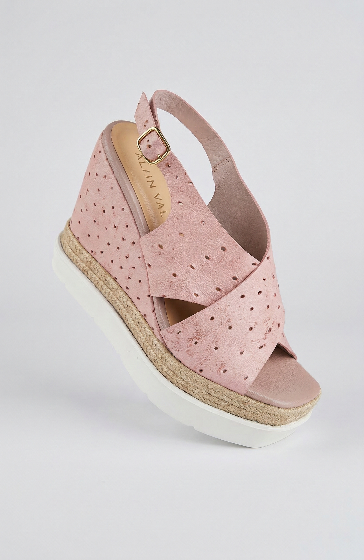 JACOBS WEDGE SANDAL OSTRICH PRINT PINK GOLD