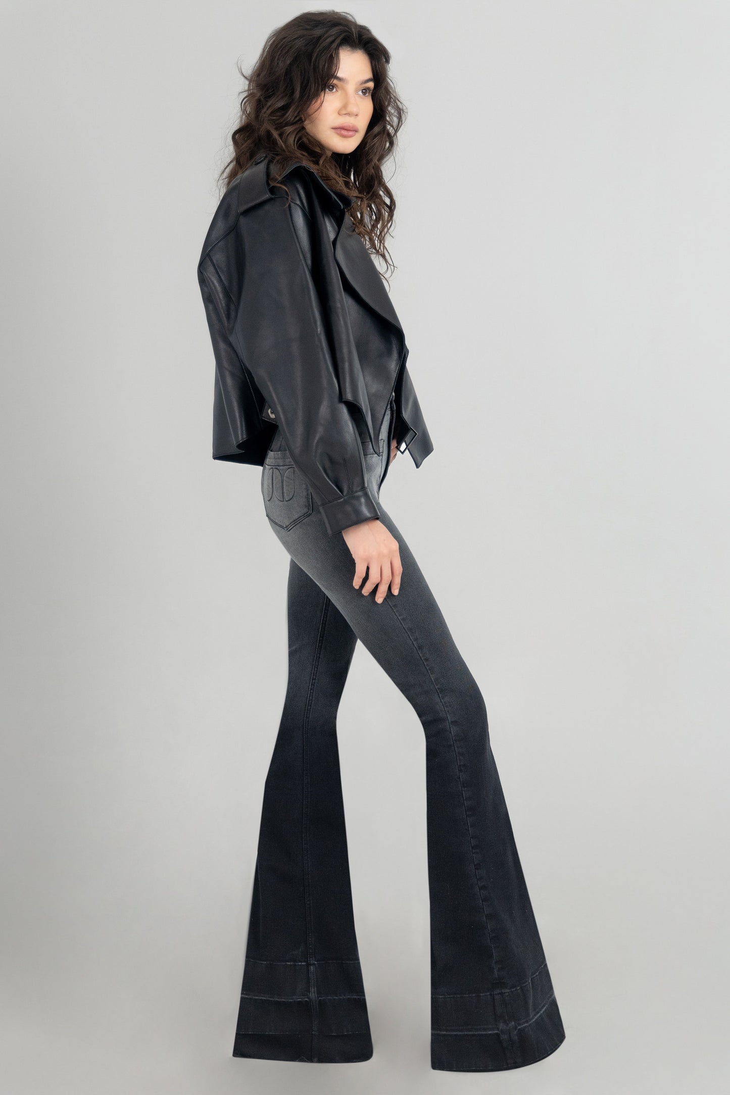 Lamb Leather Crop Moto Trench