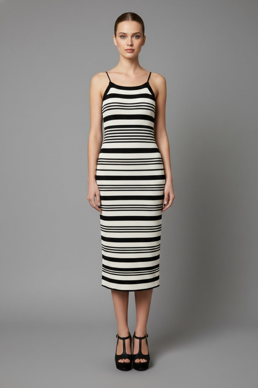 striped tank dress black white B&W color:Ocean Blue Evening Gowns Made My Neckline:Plunge The Tank Dress is