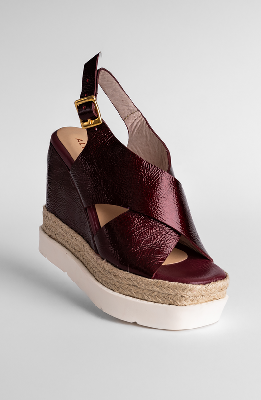 JACOBS WEDGE SANDAL WINE PATENT LEATHER