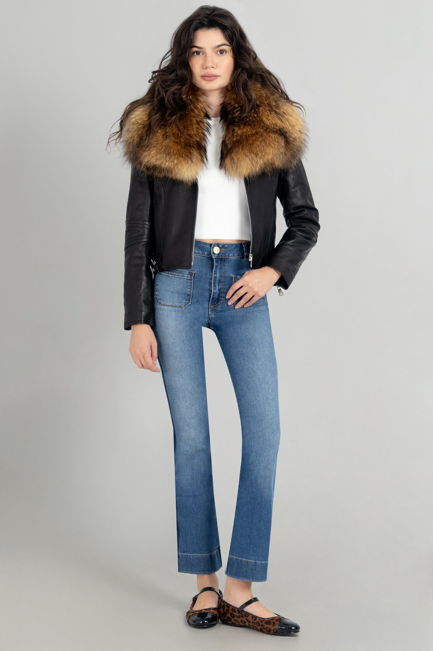 Moto Leather Jacket w Fox Collar