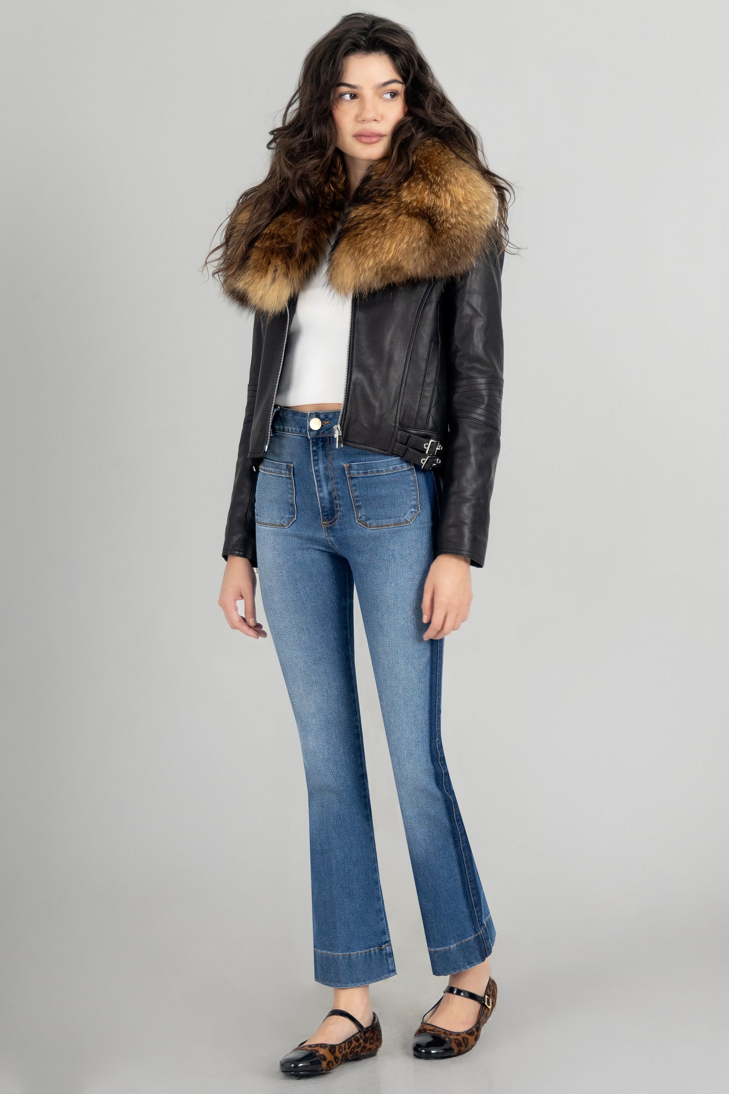 Moto Leather Jacket w Fox Collar