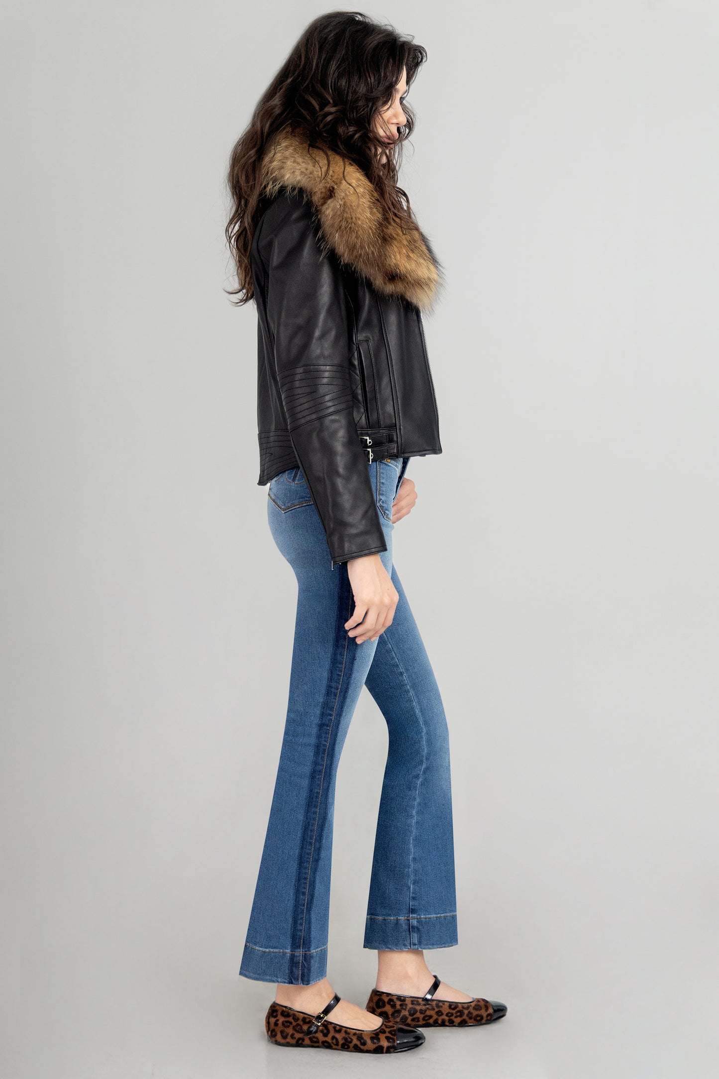 Moto Leather Jacket w Fox Collar