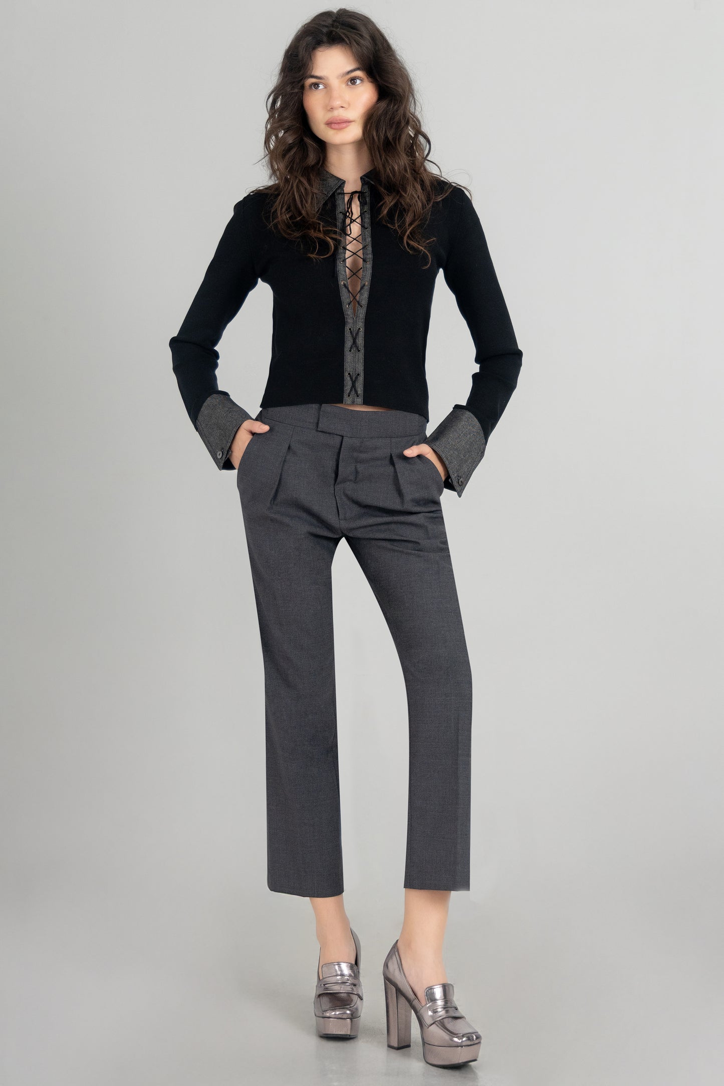 Lace Up Knit Knit Shirt