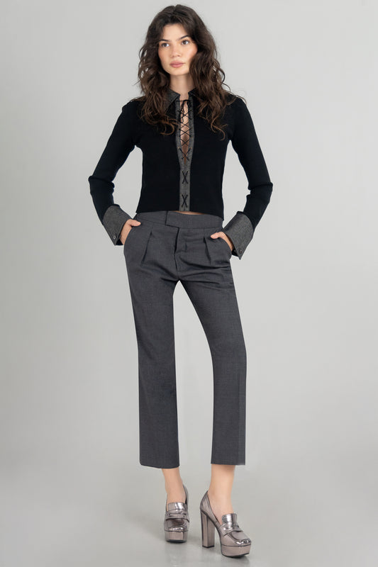 Lace Up Knit Knit Shirt