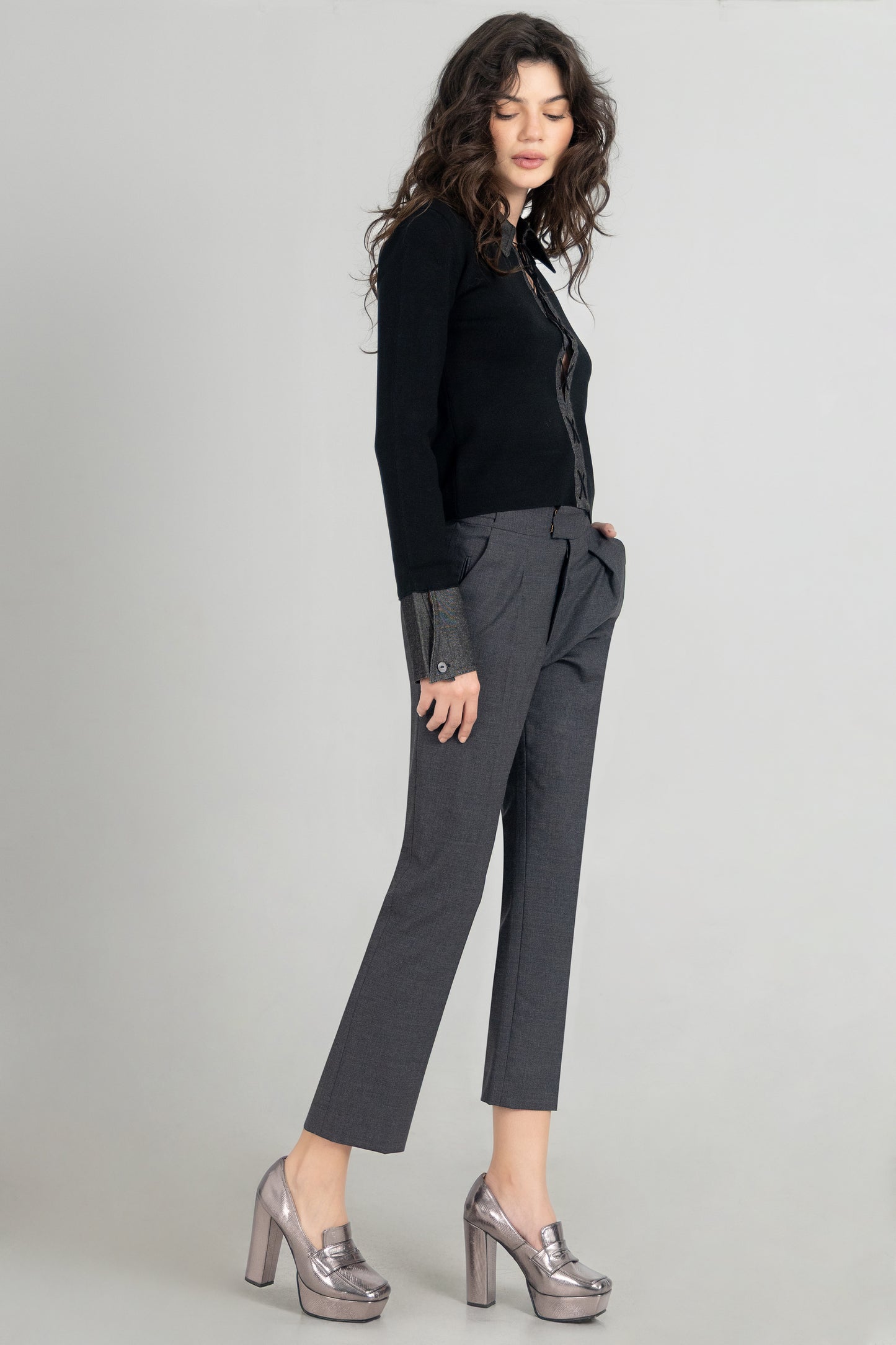 Lace Up Knit Knit Shirt