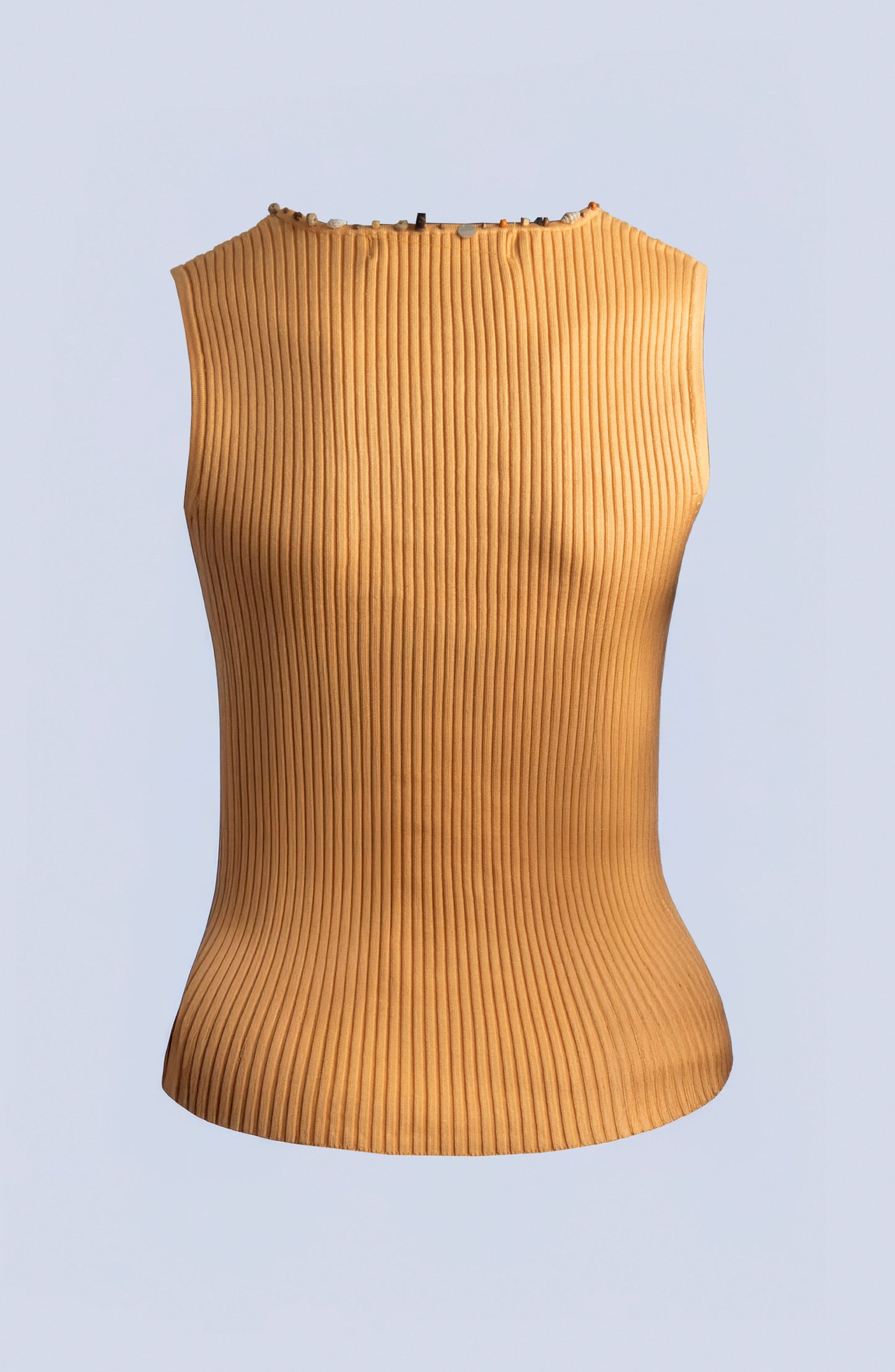 SILK KNIT RIBBED EMBROIDERY MUSTARD