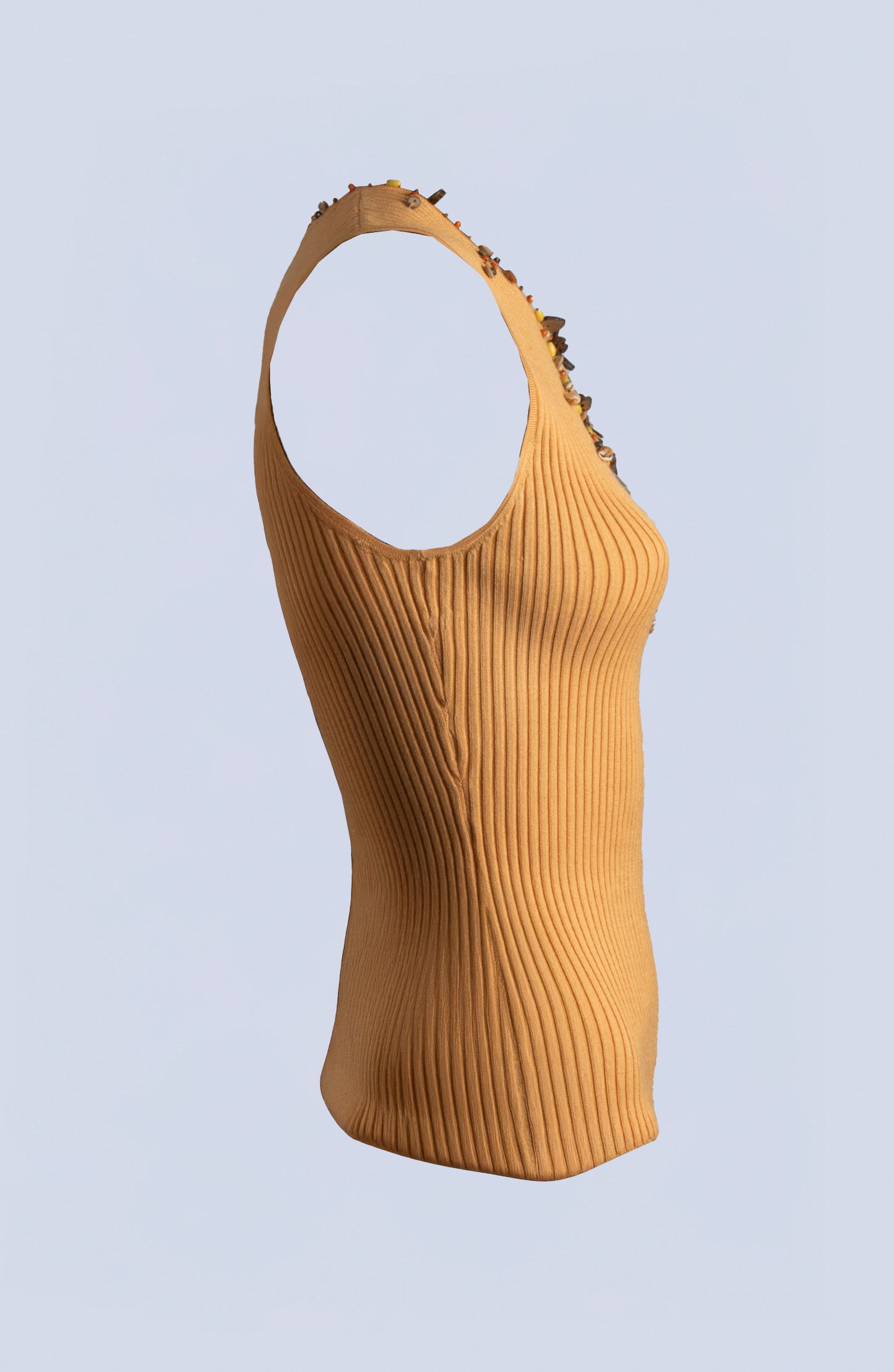 SILK KNIT RIBBED EMBROIDERY MUSTARD