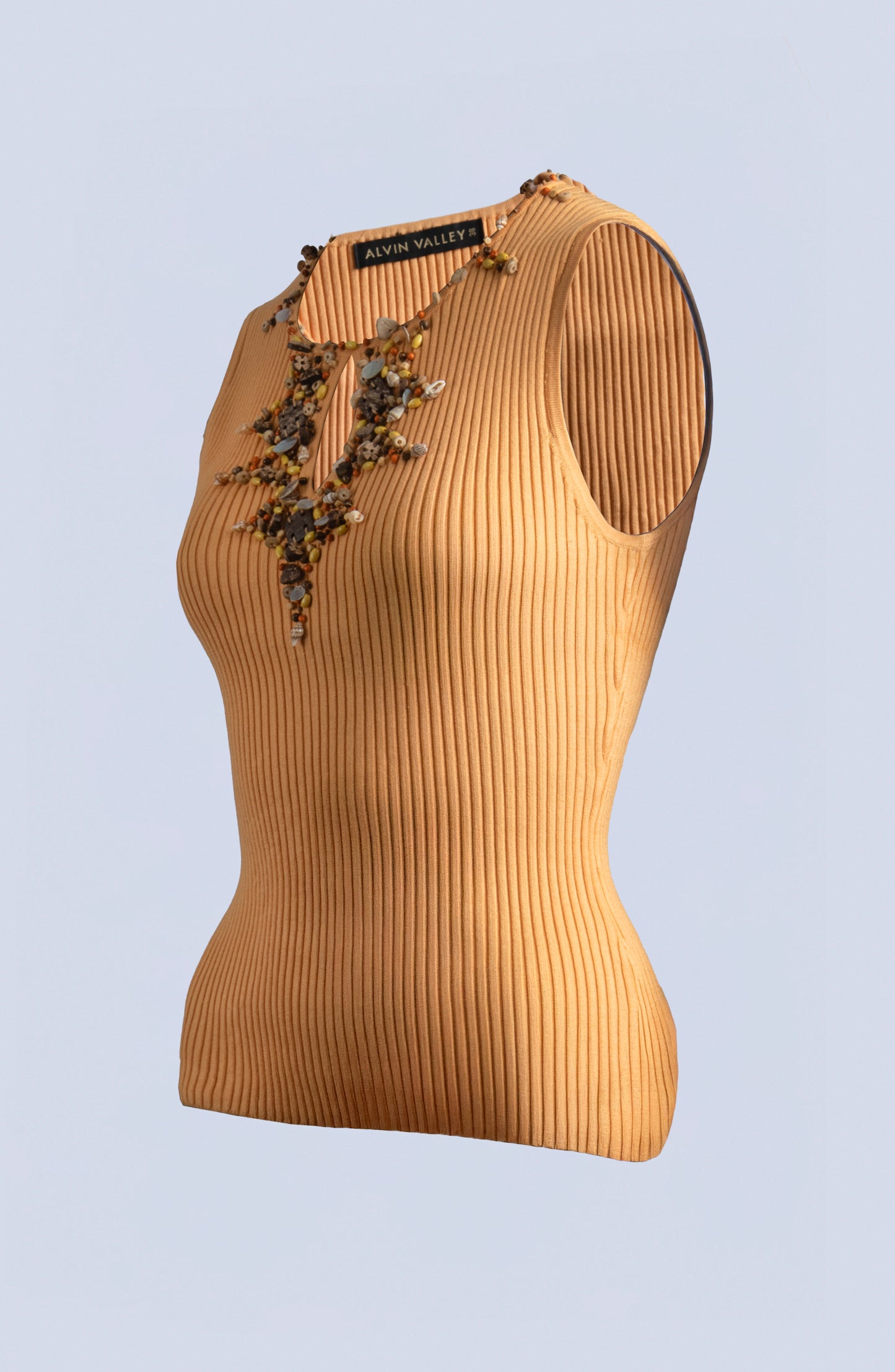 SILK KNIT RIBBED EMBROIDERY MUSTARD