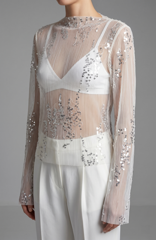 Sheer Paillette Blouse