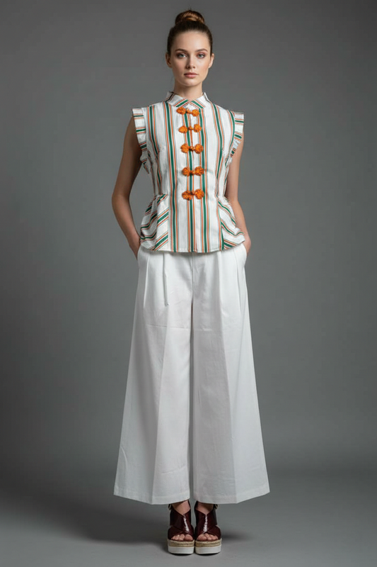 Striped Blossom Button Vest