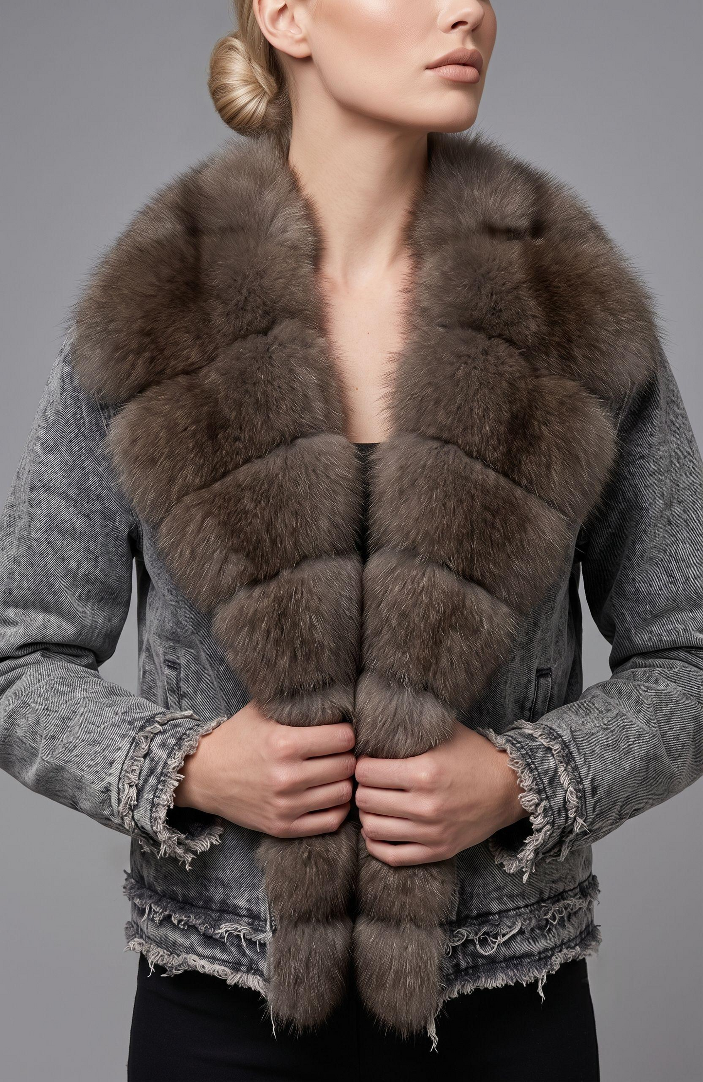 Denim Jacket with Fox fur trim.