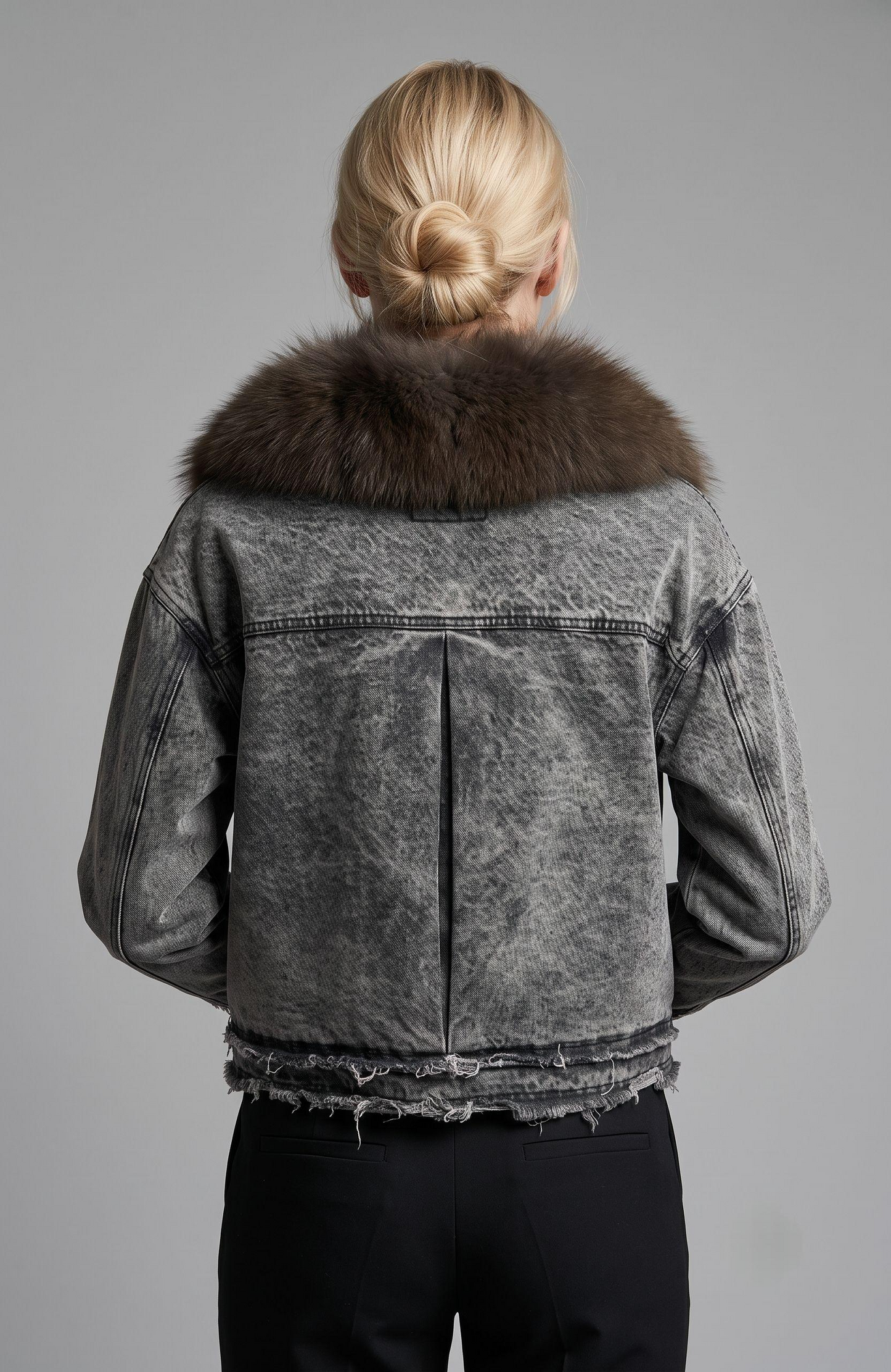 Denim Jacket with Fox fur trim.