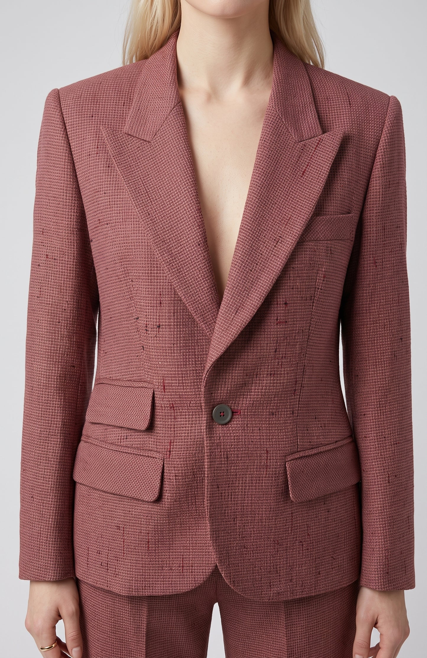 Peak Lapel Tweed Jacket Red