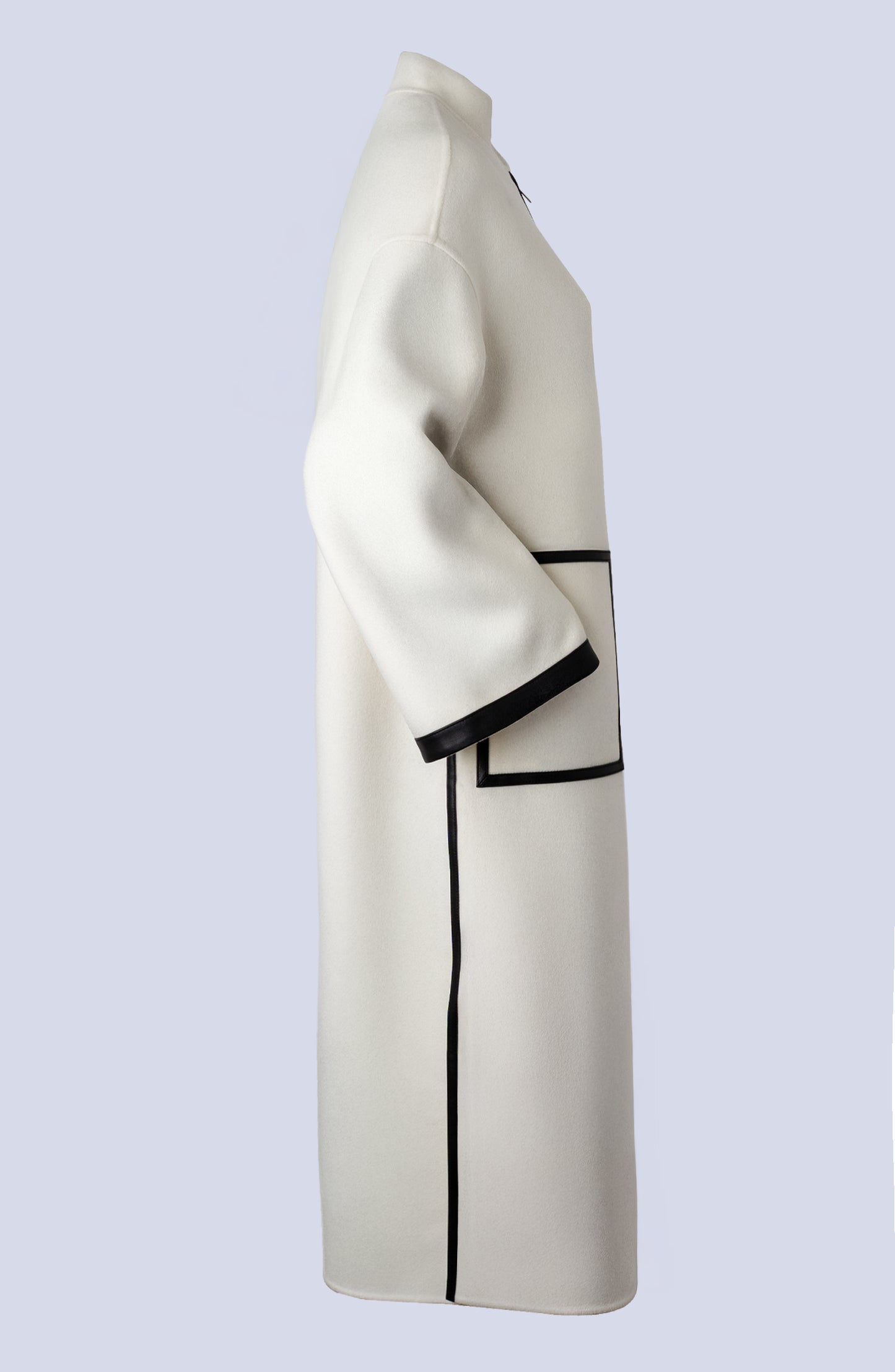 Cashmere Wool Leather Trim Long Coat