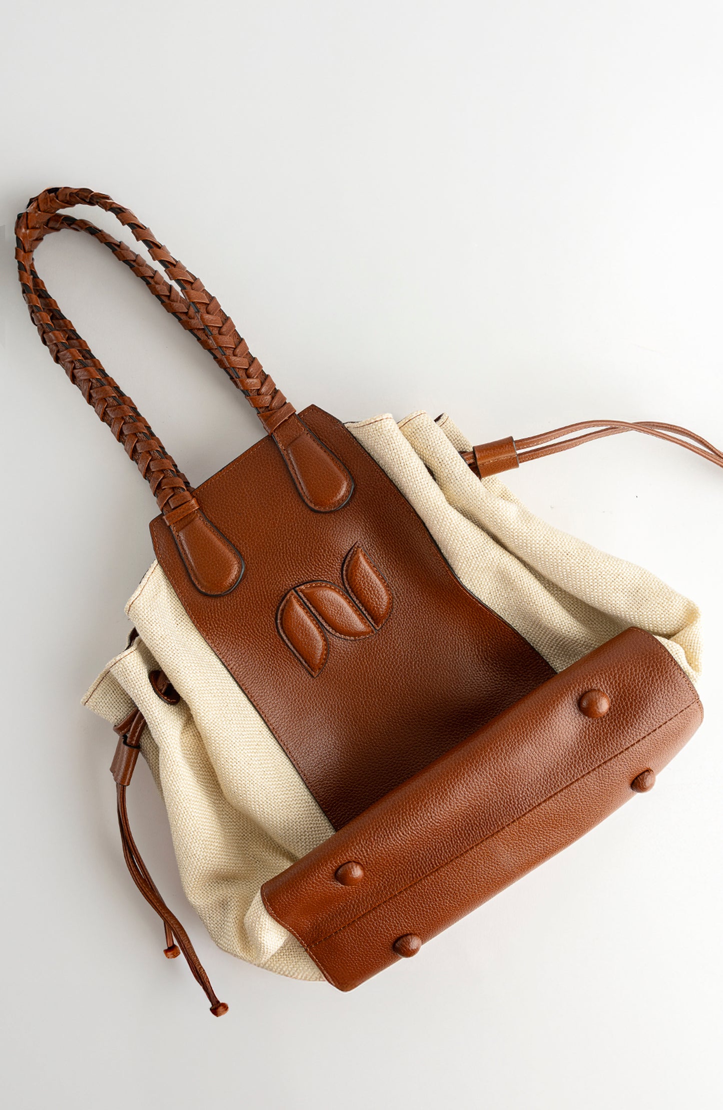 MARINA TOTE LEATHER CANVAS AND COÑAC