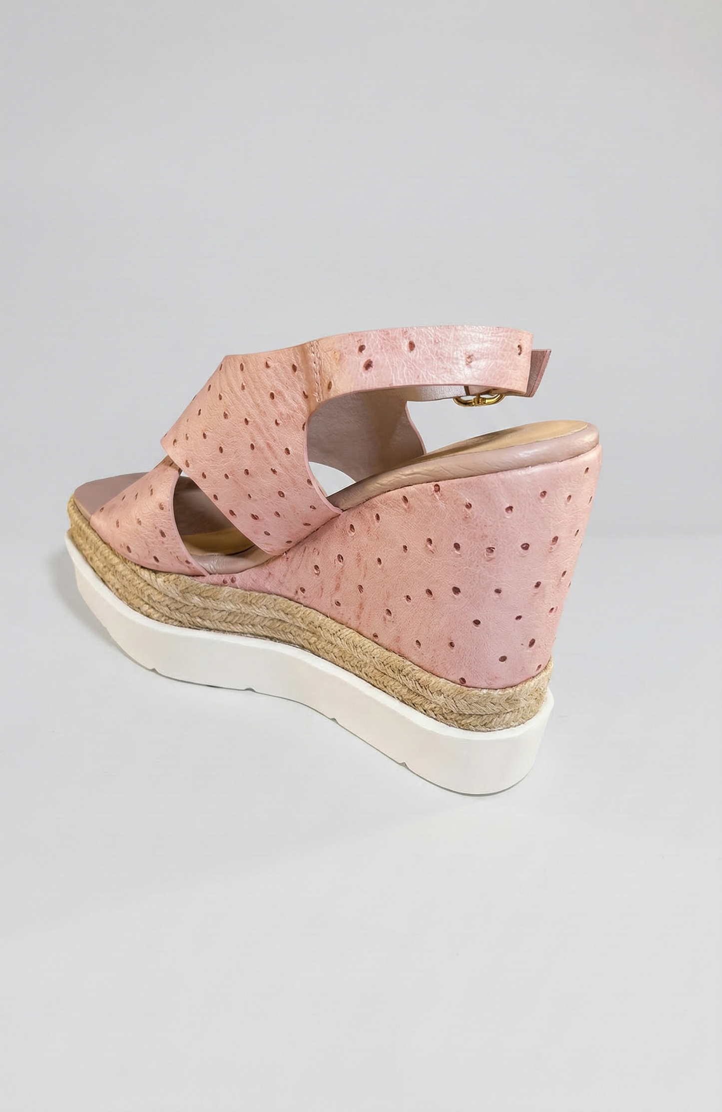 JACOBS WEDGE SANDAL OSTRICH PRINT PINK GOLD