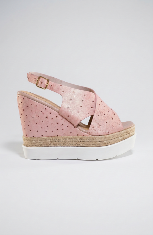 JACOBS WEDGE SANDAL OSTRICH PRINT PINK GOLD