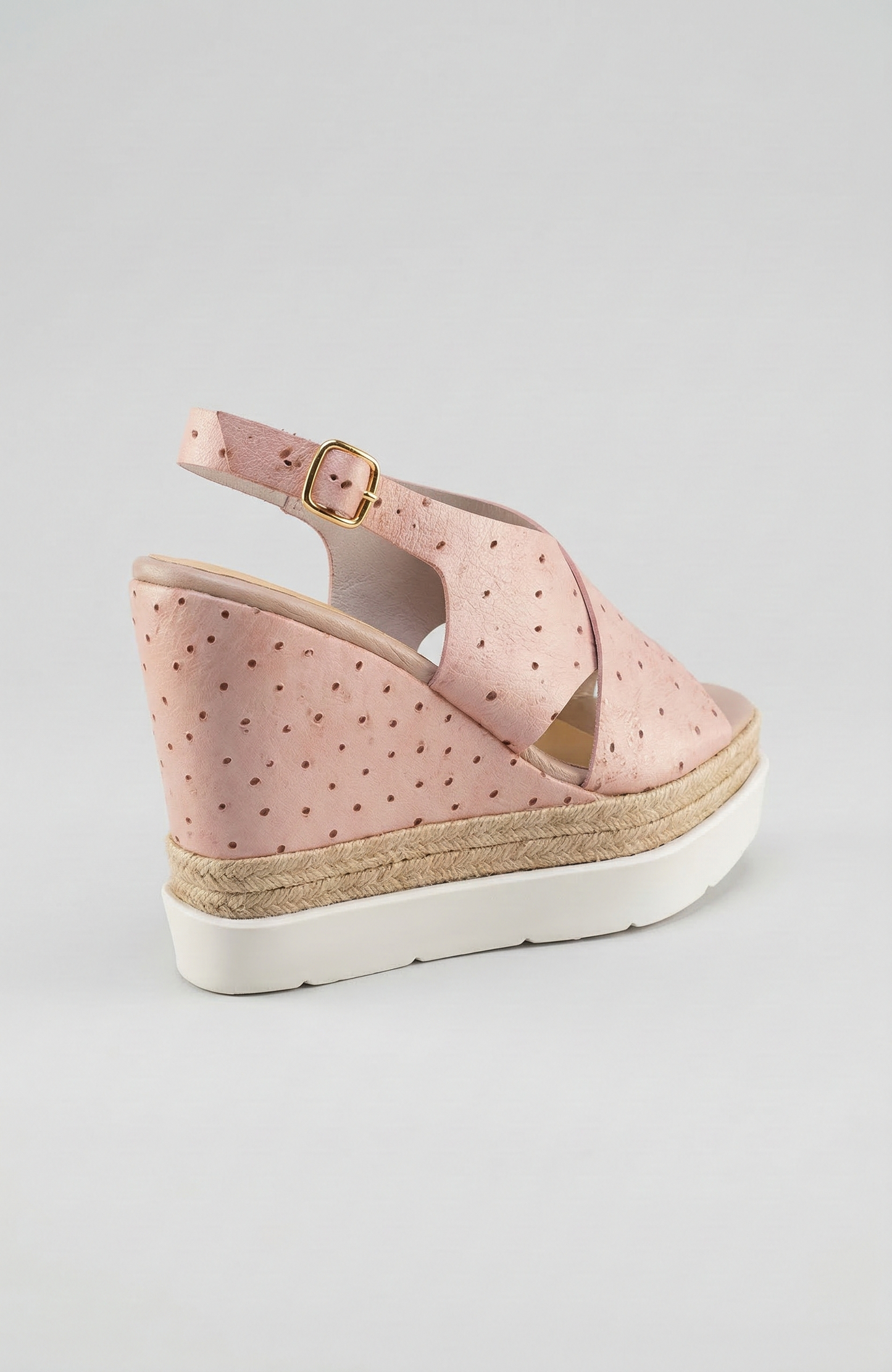 JACOBS WEDGE SANDAL OSTRICH PRINT PINK GOLD