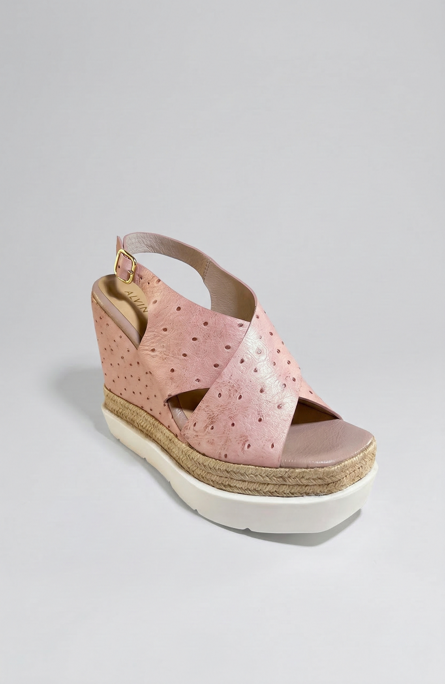 JACOBS WEDGE SANDAL OSTRICH PRINT PINK GOLD