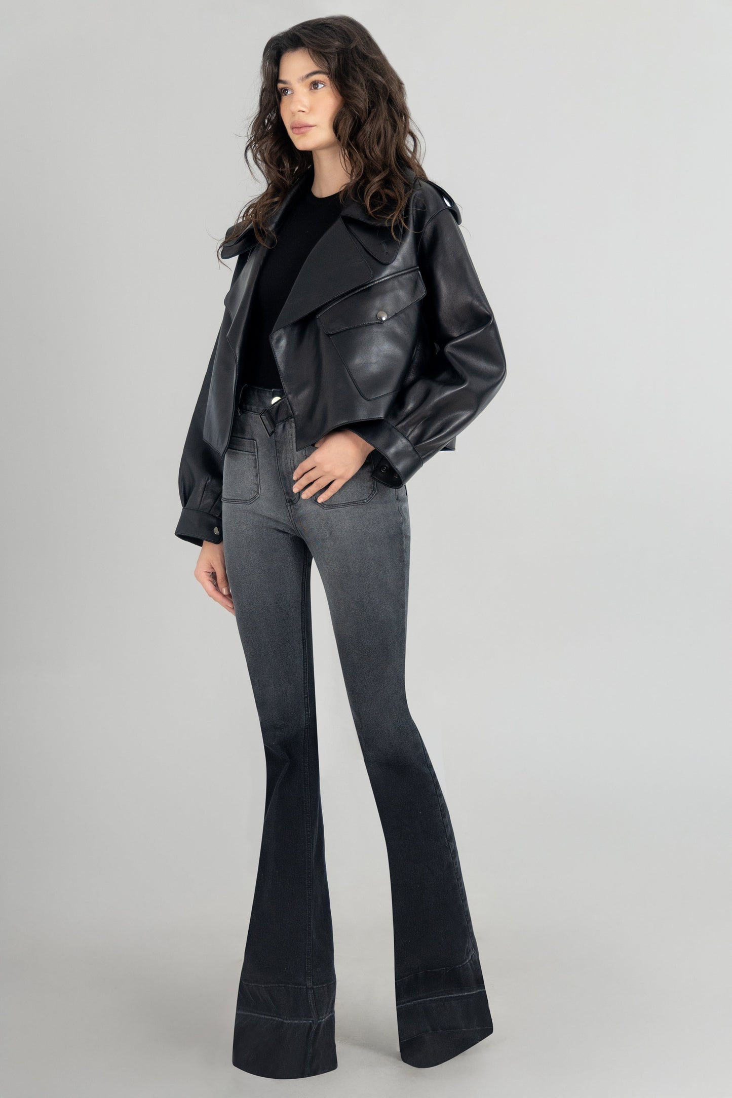 Lamb Leather Crop Moto Trench