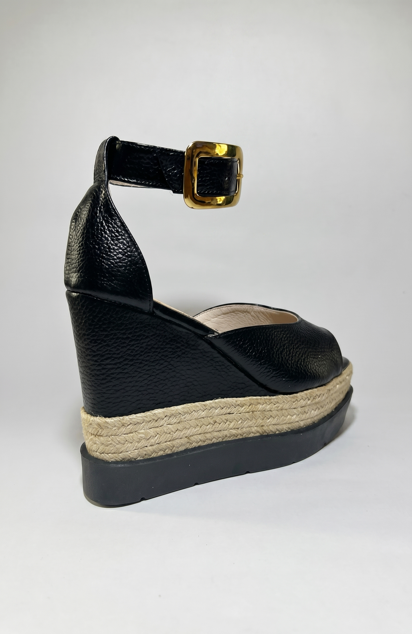 TATI ESPADRILLE SANDAL IN LEATHER GOLD BLACK