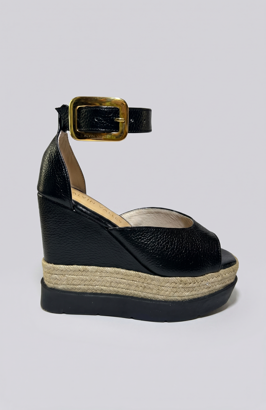 TATI ESPADRILLE SANDAL IN LEATHER GOLD BLACK