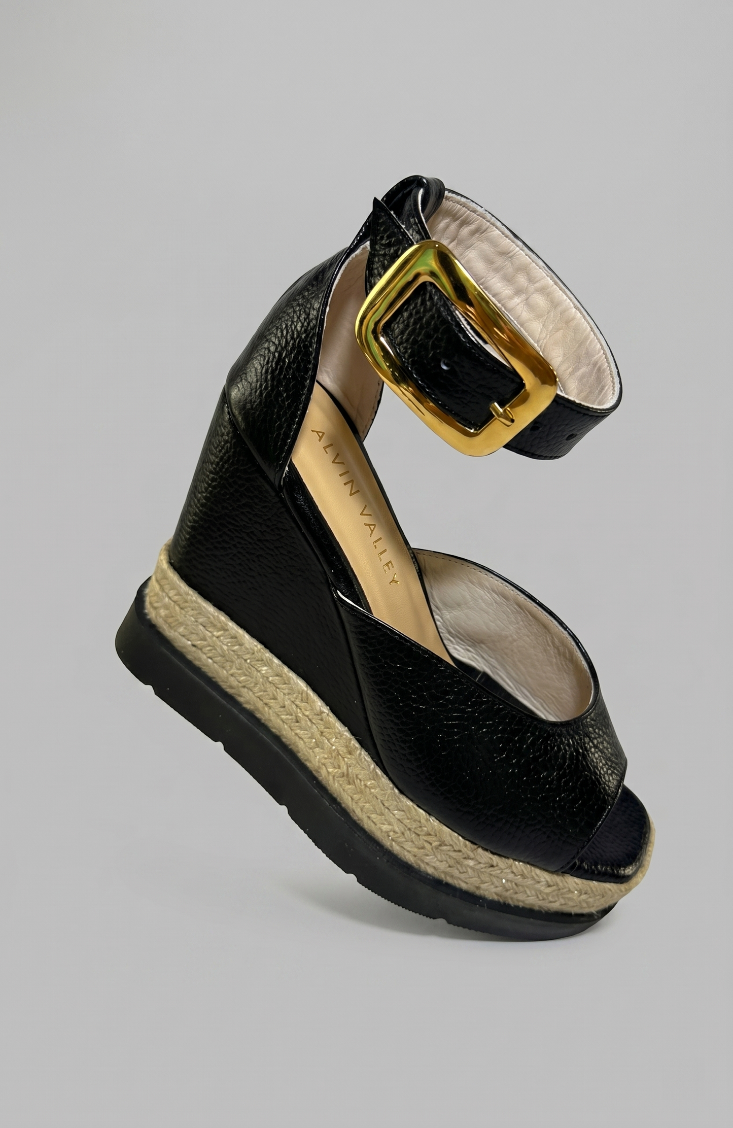 TATI ESPADRILLE SANDAL IN LEATHER GOLD BLACK