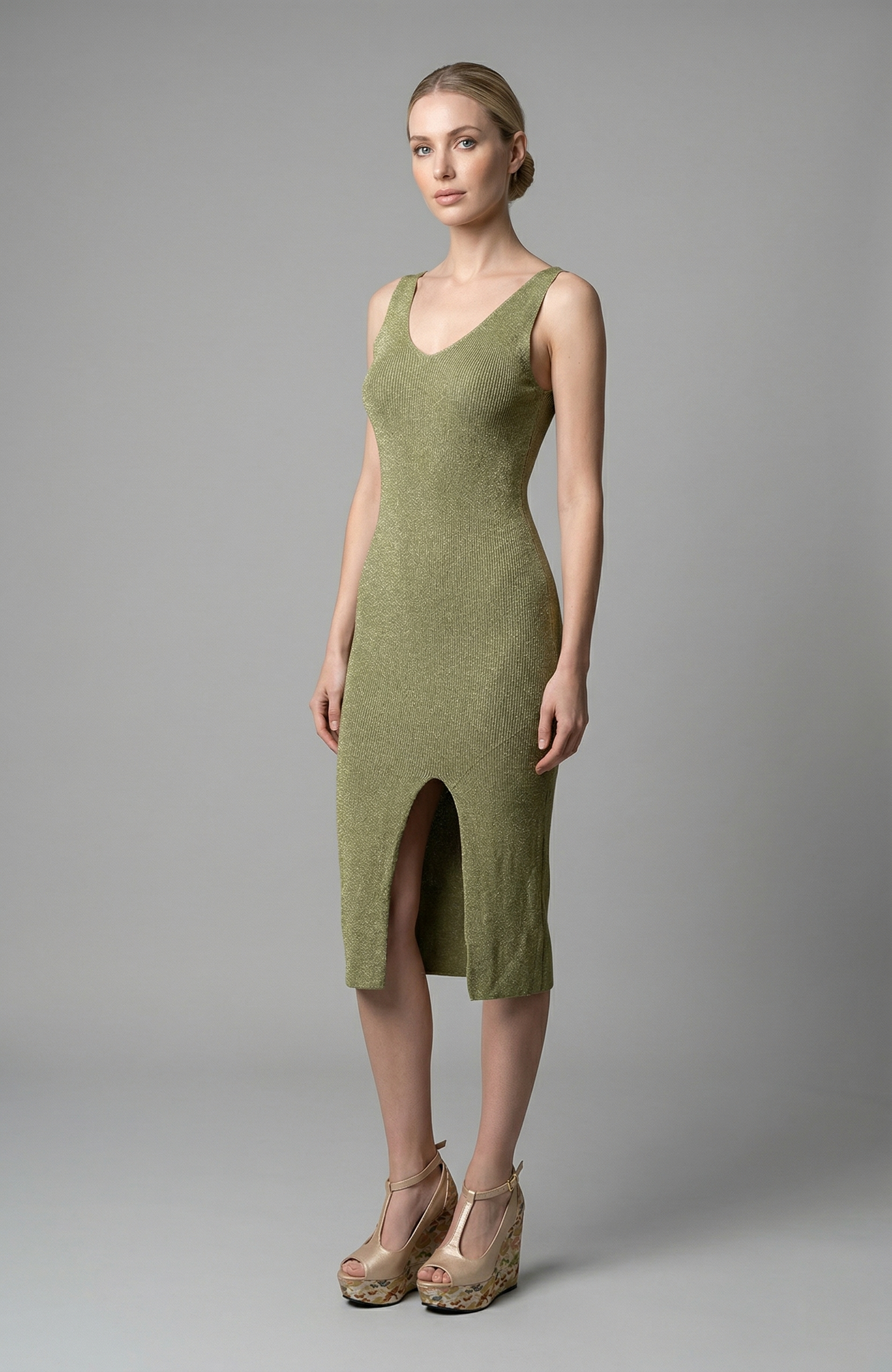 SILK KNIT TANK DRESS GREEN
