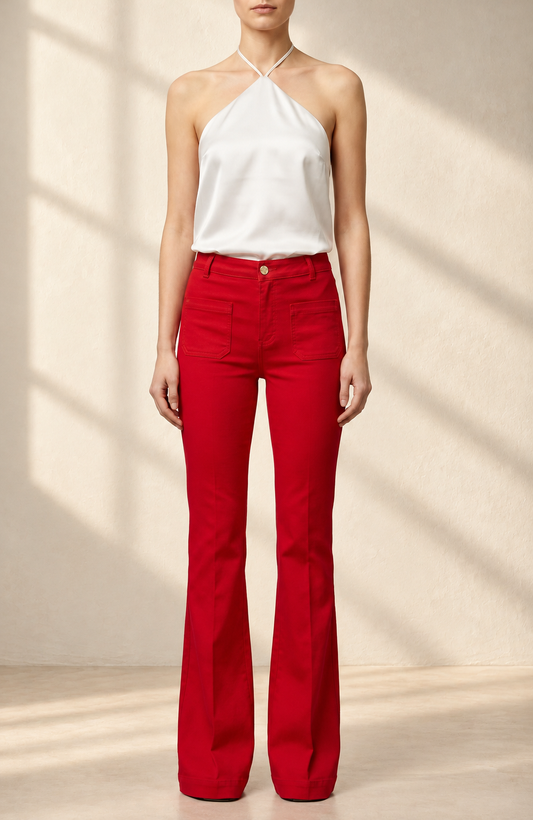 Doyenne cardinal jeans in soft window light